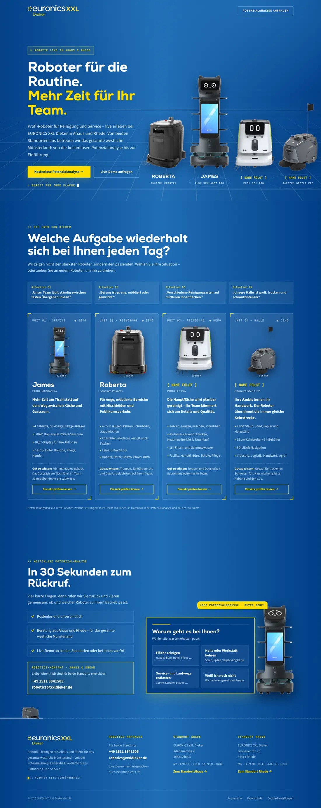 Startseite der Robotik-Website von EURONICS XXL Dieker