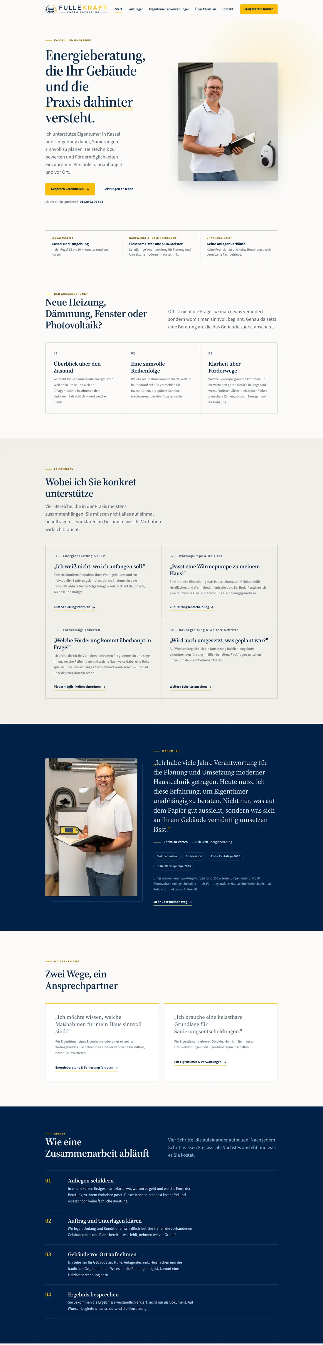 Startseite der Website von Fullekraft Energieberatung