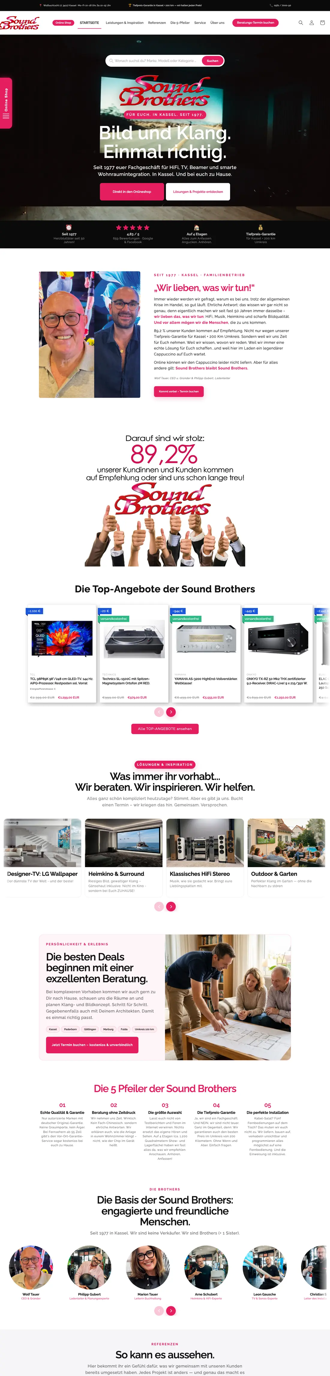 Startseite des Onlineshops von SoundBrothers Kassel